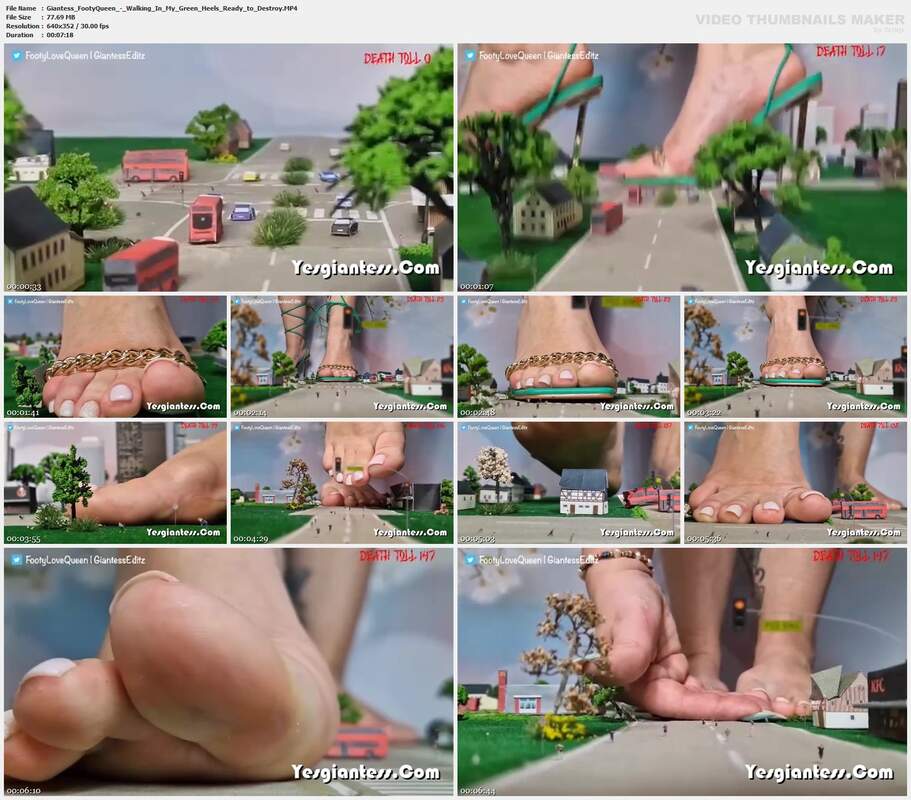 Giantess FootyQueen - Walking In My Green Heels Ready to Destroy